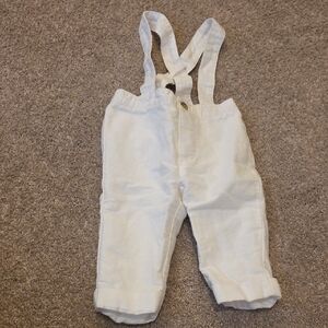 Janie and Jack White Linen Baby Overalls